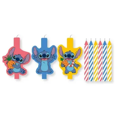 Narozeninové svíčky Stitch, 3 tvarované a 6 barevných svíček