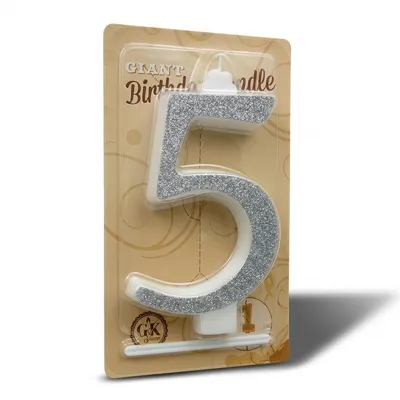 Stříbrná dortová svíčka číslice 5 13 cm