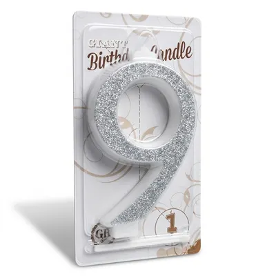 Dortová svíčka číslo 9 stříbrná, výška 13 cm