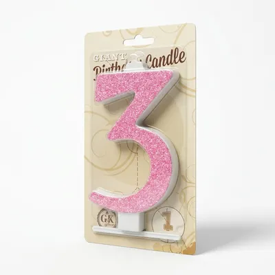 Dortová svíčka číslo 3 růžová, výška 13 cm