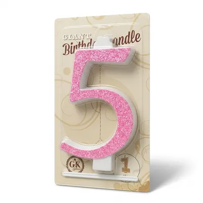 Dortová svíčka číslice 5 růžová, výška 13 cm