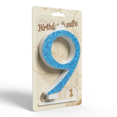 Dortová svíčka číslice 9 modrá, výška 13 cm
