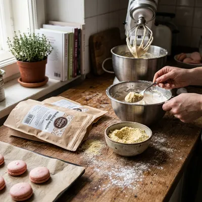Jemná mandlová mouka 100% z loupaných mandlí na makronky a dorty, balení 500 g