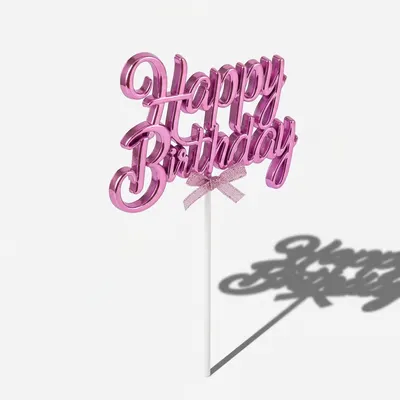 Zápich do dortu Happy Birthday růžový, 11 x 8 cm