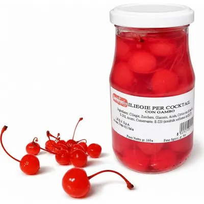 Koktejlové třešně v marasku se stopkou, 180 g