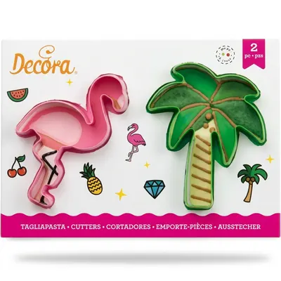 Plameňák a palma vykrajovátka plast 2 ks
