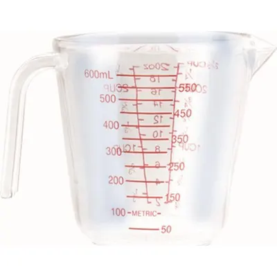 Plastová odměrka 600 ml s několika stupnicemi