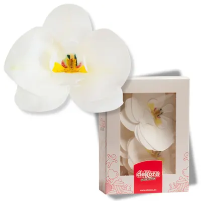 Orchideje z jedlého papíru bílé 8 cm, 10 ks
