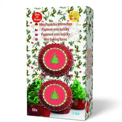 Papírové košíčky na pralinky červené se stromečky, 50 ks