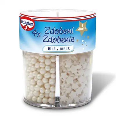 Cukrové zdobení 4 druhy bílé, perličky, hvězdičky 73 g