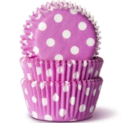 Košíčky na muffiny mini fialové s bílými puntíky 60 ks