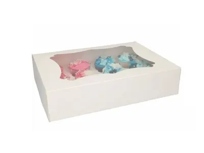 Krabice na 12 cupcakes nebo muffinů s okénkem, bílá, 1 ks