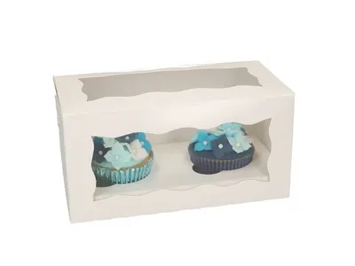 Krabice na 2 cupcakes nebo muffiny s okénkem, bílá, 1 ks