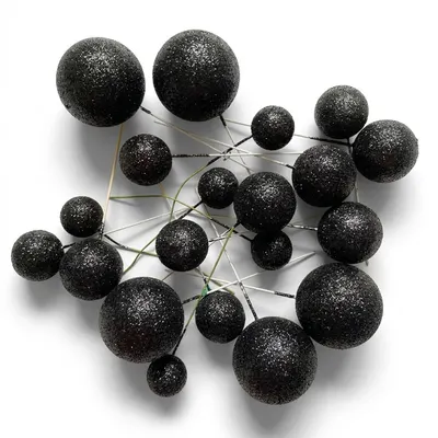 Zápich do dortu koule černé glitrové 2–4 cm, 20 ks