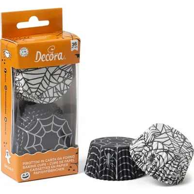 Košíčky na muffiny černé a bílé s pavučinou halloween, 36 ks
