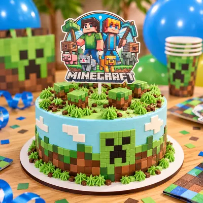 Dřevěná dortová dekorace - Minecraft
