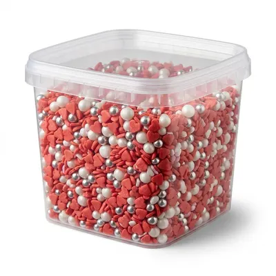 Cukrový mix srdíčka a kuličky červeno-bílý 1 kg