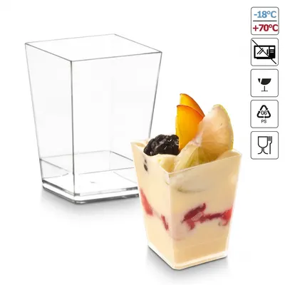 Pohárek na dezerty Kubik hranatý, průhledný, 120 ml, 50 ks