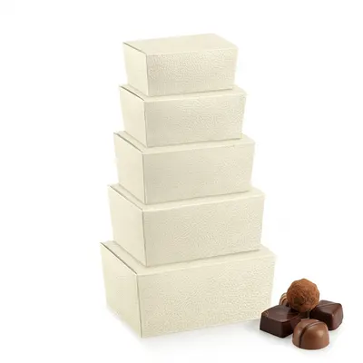 Papírová krabička Ballotin na pralinky, bílá kůže, 10 ks
