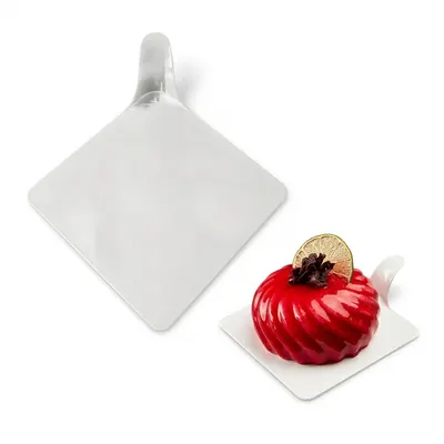 Plastová podložka s úchytem na dezert bílá 8x8 cm, 50 ks