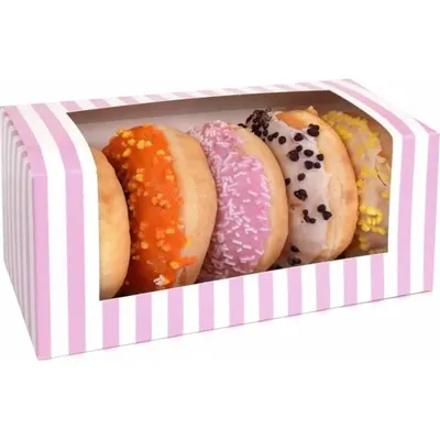 Růžovobílá krabička na donuty 185 × 95 × 90 mm, 1 ks