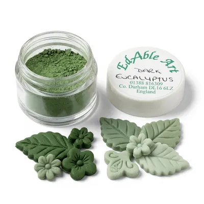Prachová jedlá barva Dark Eucalyptus, tmavě zelený odstín