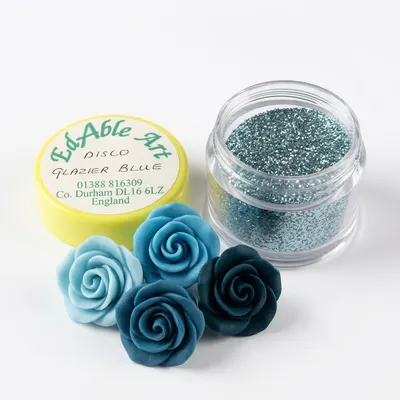Třpyt dekorační disco Glazier Blue, jedlý, na dort