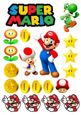 Super Mario – Mario, Yoshi, Toad a Goomba – obdélníkový jedlý papír na dort