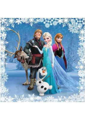 Frozen – Parta přátel ve vločkovém rámu – obdélníkový jedlý papír na dort