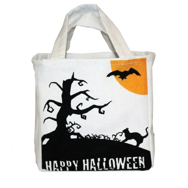 Látková taška s nápisem Happy Halloween od značky Amscan na sladkosti pro halloweenské obchůzky a večírky
