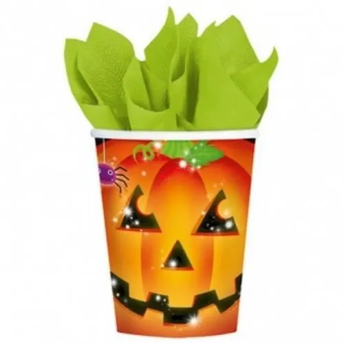 Papírové party kelímky Amscan s motivem dýně pro halloweenskou oslavu, balení 8 kusů po 266 ml