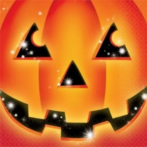 Papírové party ubrousky s motivem dýně pro halloweenskou oslavu od značky Amscan, 20 ks ve velikosti 33 x 33 cm