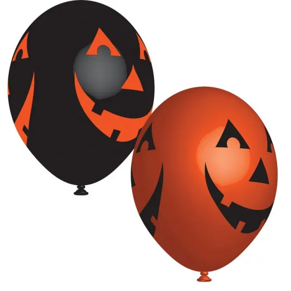 Latexové balonky Amscan v černé a oranžové barvě pro halloweenskou party, 28 cm, balení 6 kusů
