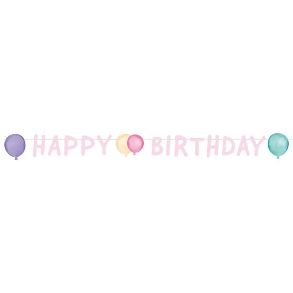 Party nápis Happy Birthday s motivem pastelových balonků od značky Amscan, délka 150 cm na narozeninové oslavy