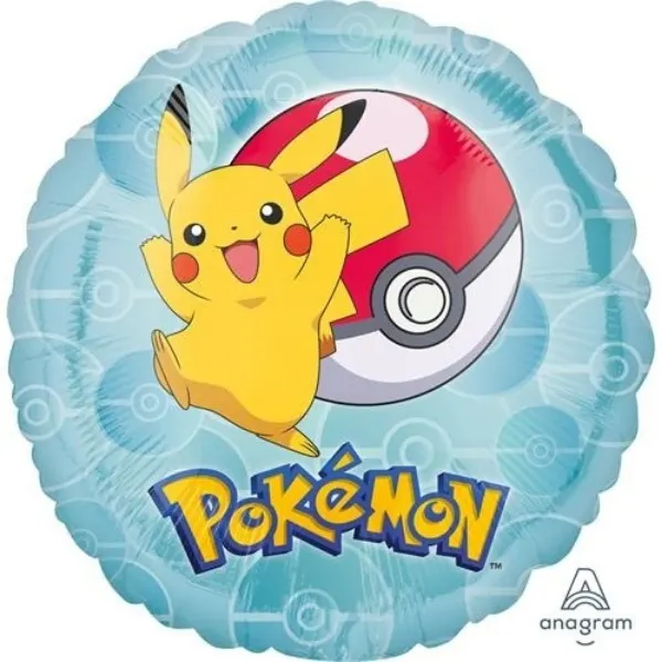 Kulatý foliový balonek s motivem Pokémonů Pikachu a pokeball, značka Anagram, průměr 43 cm, k dětské oslavě