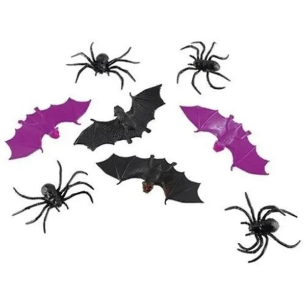 Halloweenská dekorace v podobě gumových pavouků od značky Amscan, balení osmi kusů pro strašidelnou party výzdobu