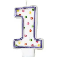 Narozeninová svíčka ve tvaru číslice 1 s tečkami od značky Amscan, výška 7,6 cm, k ozdobení dortu nebo cupcaků