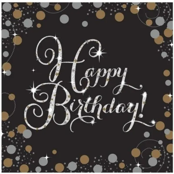 Papírové party ubrousky Amscan Luxus Gold s motivem Happy Birthday v zlaté úpravě, 16 ks na narozeninovou oslavu