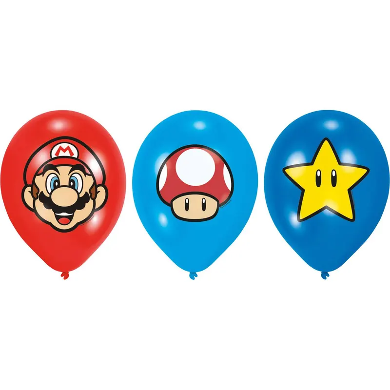 Nafukovací balónky s motivem Super Mario od značky Amscan, 6 kusů o průměru 27,5 cm na party a narozeninovou výzdobu