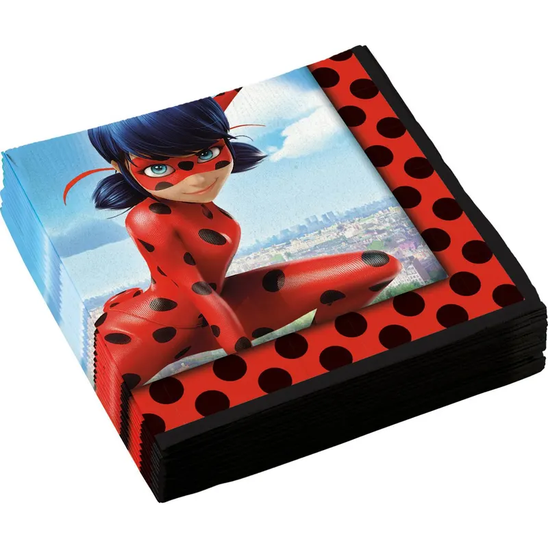 Papírové party ubrousky s motivem Miraculous Ladybug, 20 kusů, rozměr 33 x 33 cm, na dětskou oslavu