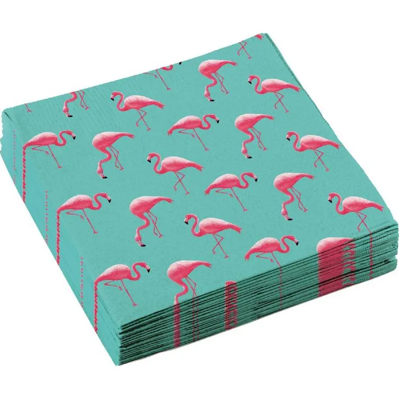 Papírové ubrousky s motivem plameňáků od značky Amscan, 20 kusů o rozměru 33 x 33 cm na tropickou party