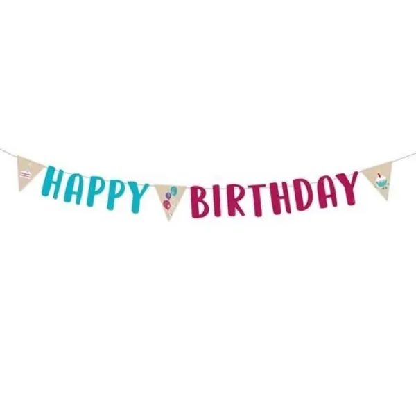 Papírový party nápis Happy Birthday z kolekce My Birthday od značky Amscan na narozeninovou výzdobu, dlouhý 180 cm