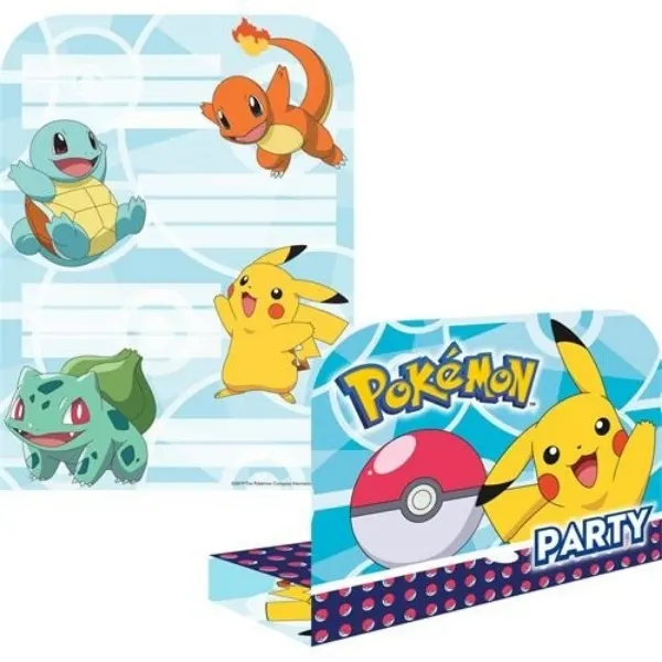 Party pozvánky s motivem Pokémonů Pikachu, Charmander, Bulbasaur a Squirtle od značky Amscan, sada 8 kusů pro dětskou oslavu