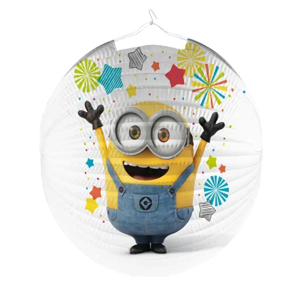 Kulatý papírový lampion s motivem Mimoni o průměru 25 cm pro dětský lampionový průvod nebo tematickou párty