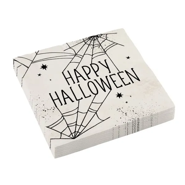 Papírové party ubrousky s halloweenským motivem pavučin a pavouků, 16 kusů v rozměru 33 x 33 cm