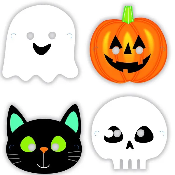 Papírové halloweenské masky Amscan v balení osmi kusů pro dětskou halloweenskou party