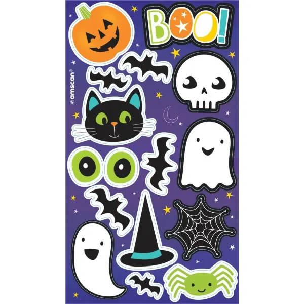Halloweenské samolepky od značky Amscan v sadě 60 kusů s motivy na párty dekorace