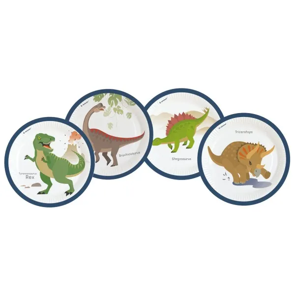 Papírové talíře s motivem dinosaurů Amscan Happy Dino o průměru 23 cm v balení 8 kusů