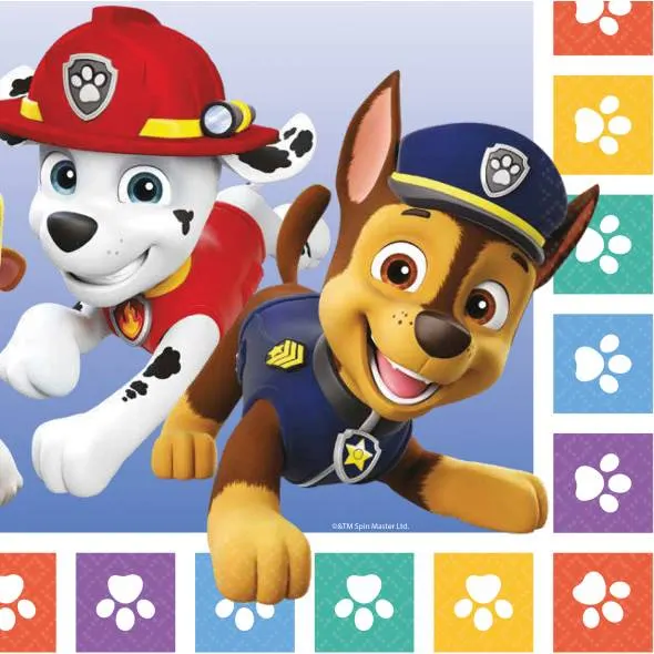 Papírové ubrousky s motivem Paw Patrol od značky Amscan, 16 kusů o rozměru 33 x 33 cm pro dětské oslavy