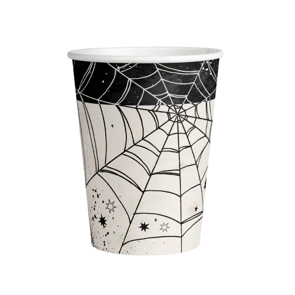 Papírové kelímky Amscan s halloweenským motivem pavučin, 250 ml, balení 8 ks
